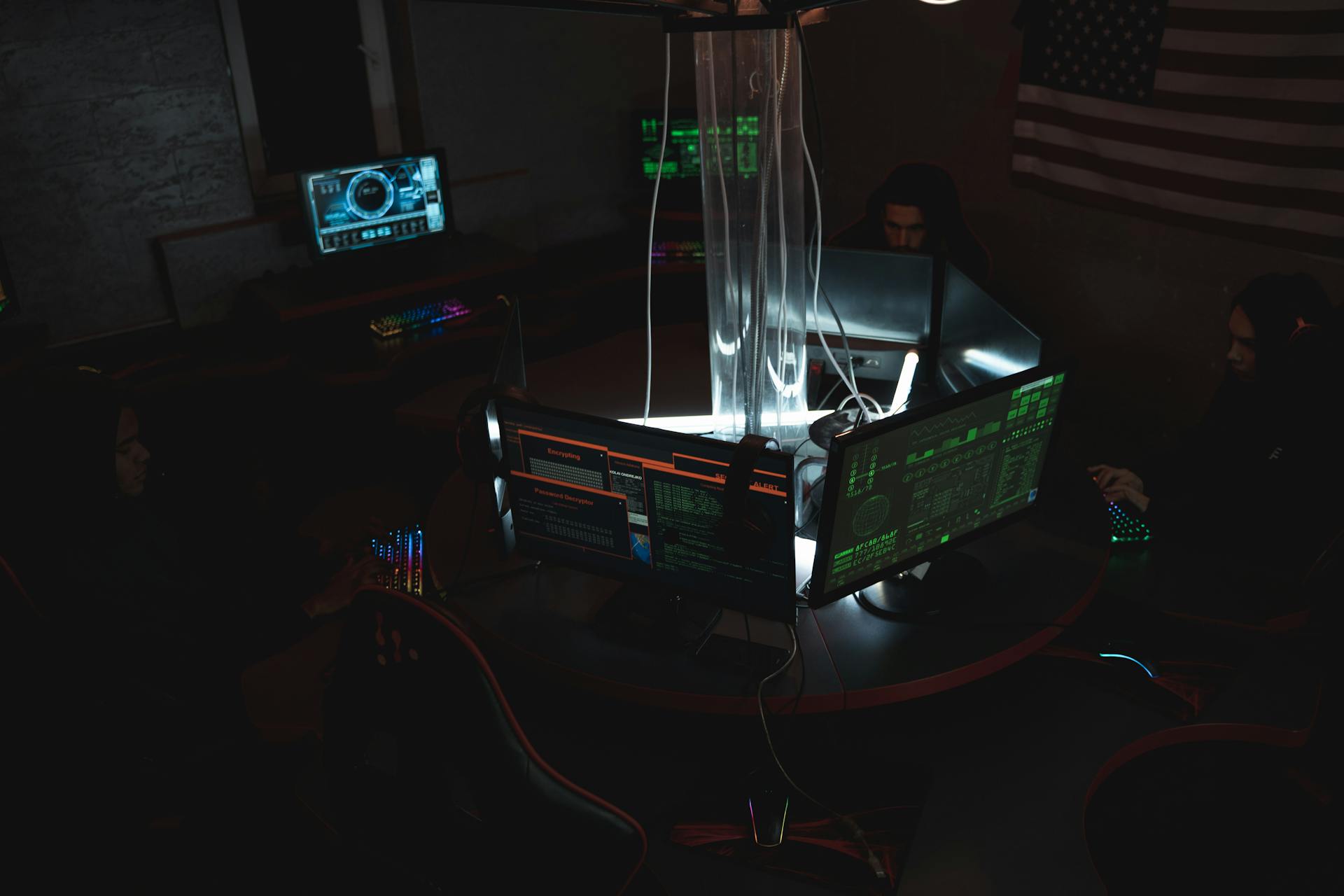 Security operations center team monitoring systems